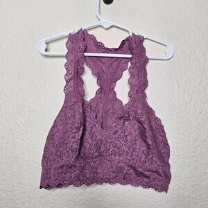 Felina purple lacey racer back bralette Women's size small lined sexy